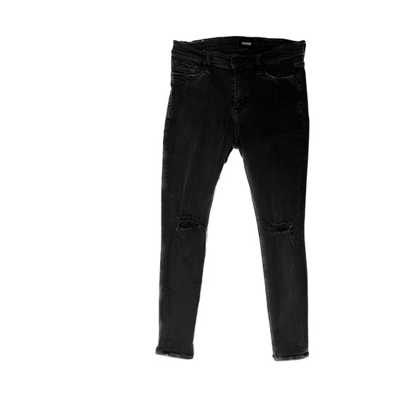 hudson mid rise nico distressed super skinny jean high waist holes luxury black - Picture 1 of 8